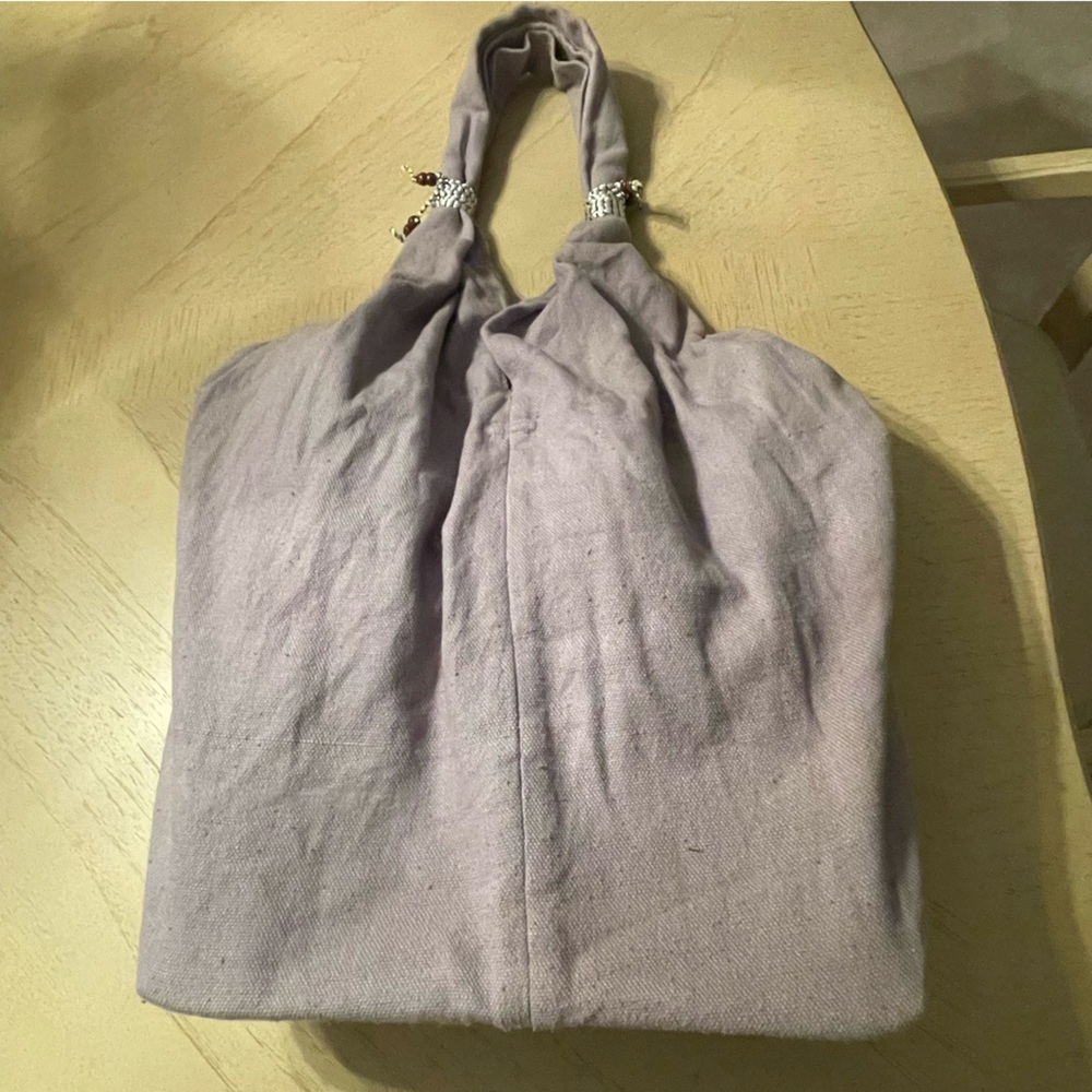Soft Gray lilac Purple Boho Slouchy Tote with Sequin and Embroidered Details - Picture 4 of 12